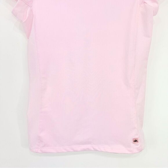 Alo Yoga CoolFit Light Pink Mesh Short Sleeve Stretch Performance Athetic Shirt - Picture 4 of 14